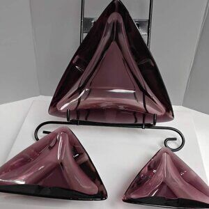 Vintage Hazel Atlas Amethyst Ashtrays 3pc